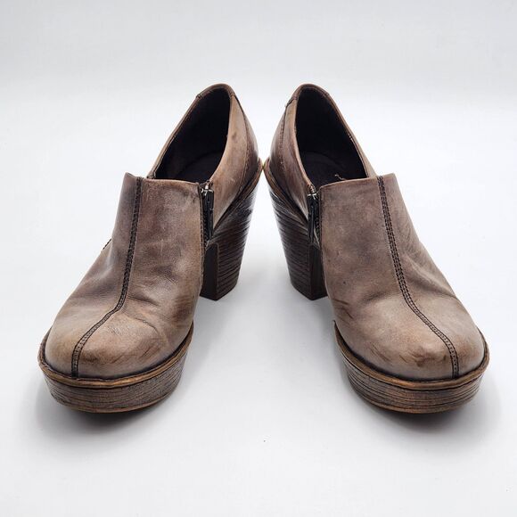 Born Famke Taupe Leather Heeled Clog Booties Size 7.5 - Picture 3 of 11